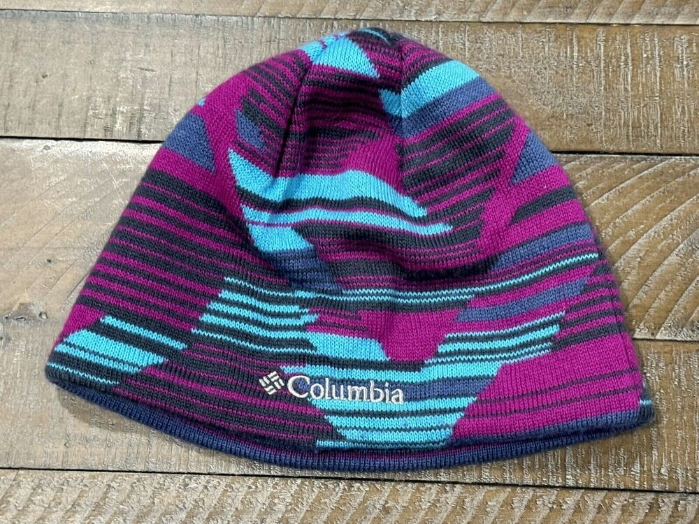 Columbia Pink REVERSIBLE Blue Stripe Beanie Size S/M Youth